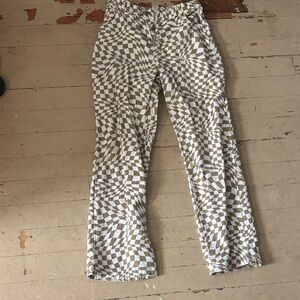 Altar'd State High Rise Checkered Jeans - Brown and White